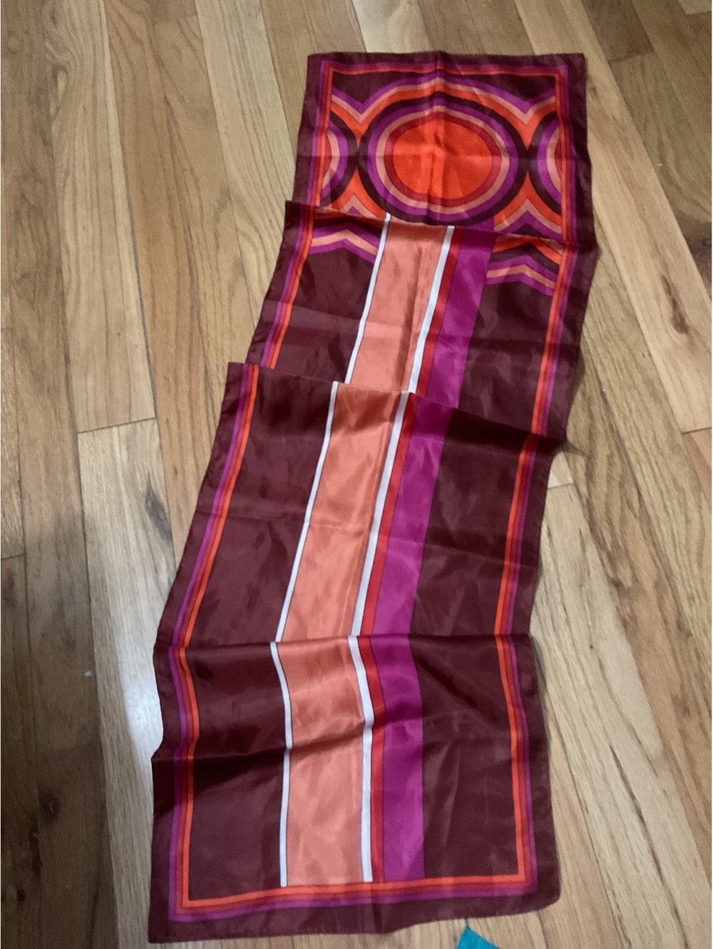 Vintage Geometric Pattern Silk Scarf in Warm Tones